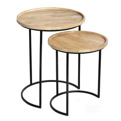 Zestaw stolików ław do salonu - drewno / metal - loft, industrial, retro